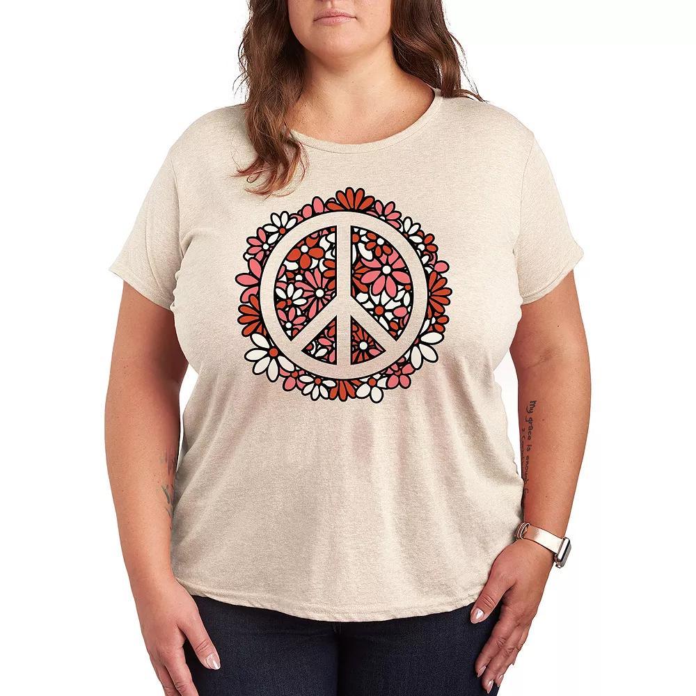 Plus Floral Peace Sign Graphic Tee, Women's, Size: 4XL, Beige Product Image