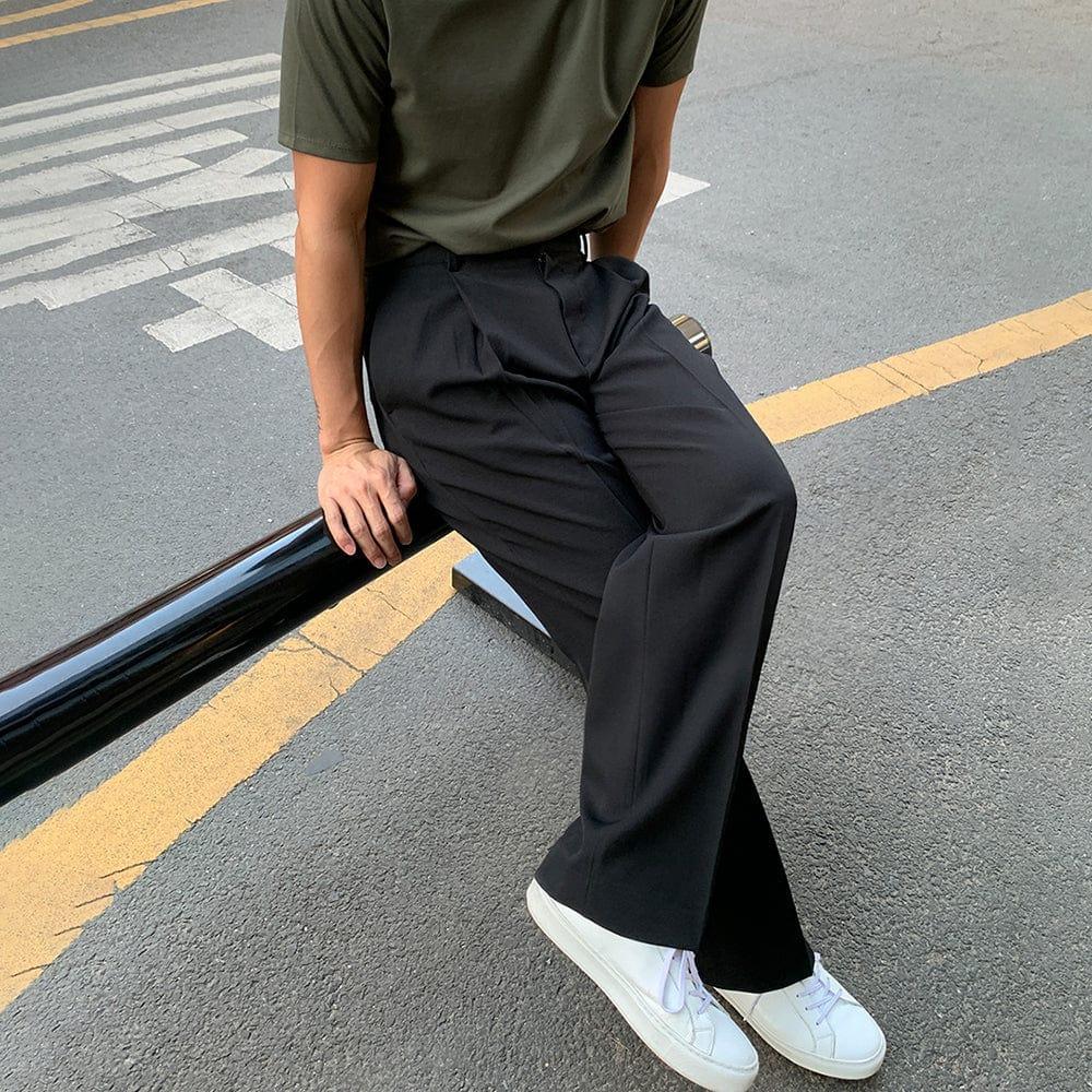 RT No. 9238 BLACK FOLDED STRAIGHT PANTS Product Image