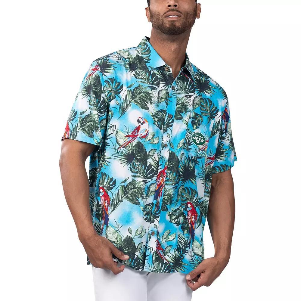 Men's Margaritaville Light Blue New York Jets Jungle Parrot Party Button-Up Shirt,  Product Image
