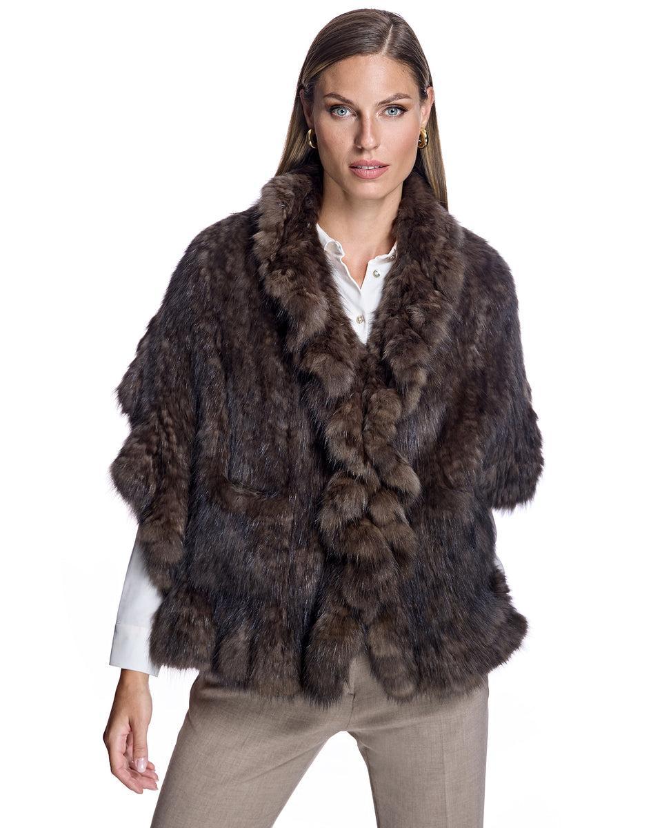 Knitted Sable Stole with Ruffle Trim Product Image