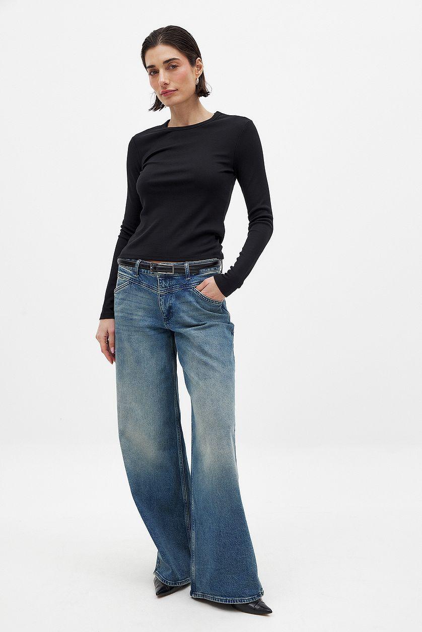 Ribbed Long Sleeved Round Neck Top Product Image