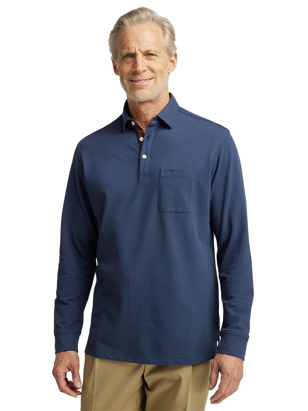 Cotton/Spandex Pique Three Button Polo - Navy Product Image