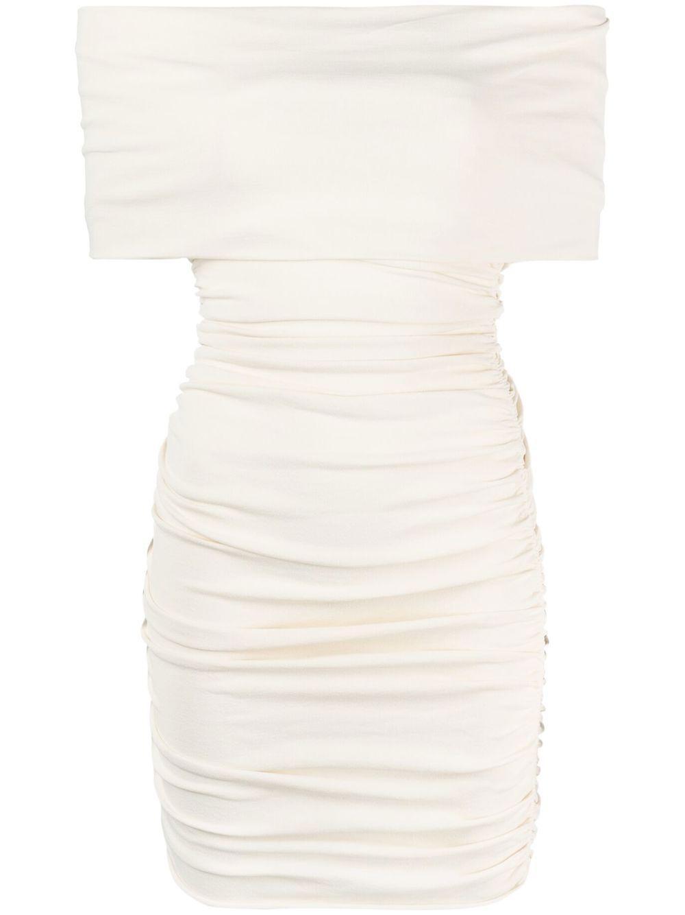 Aerica Off-the-shoulder Ruched Stretch-jersey Mini Dress In Beige Product Image