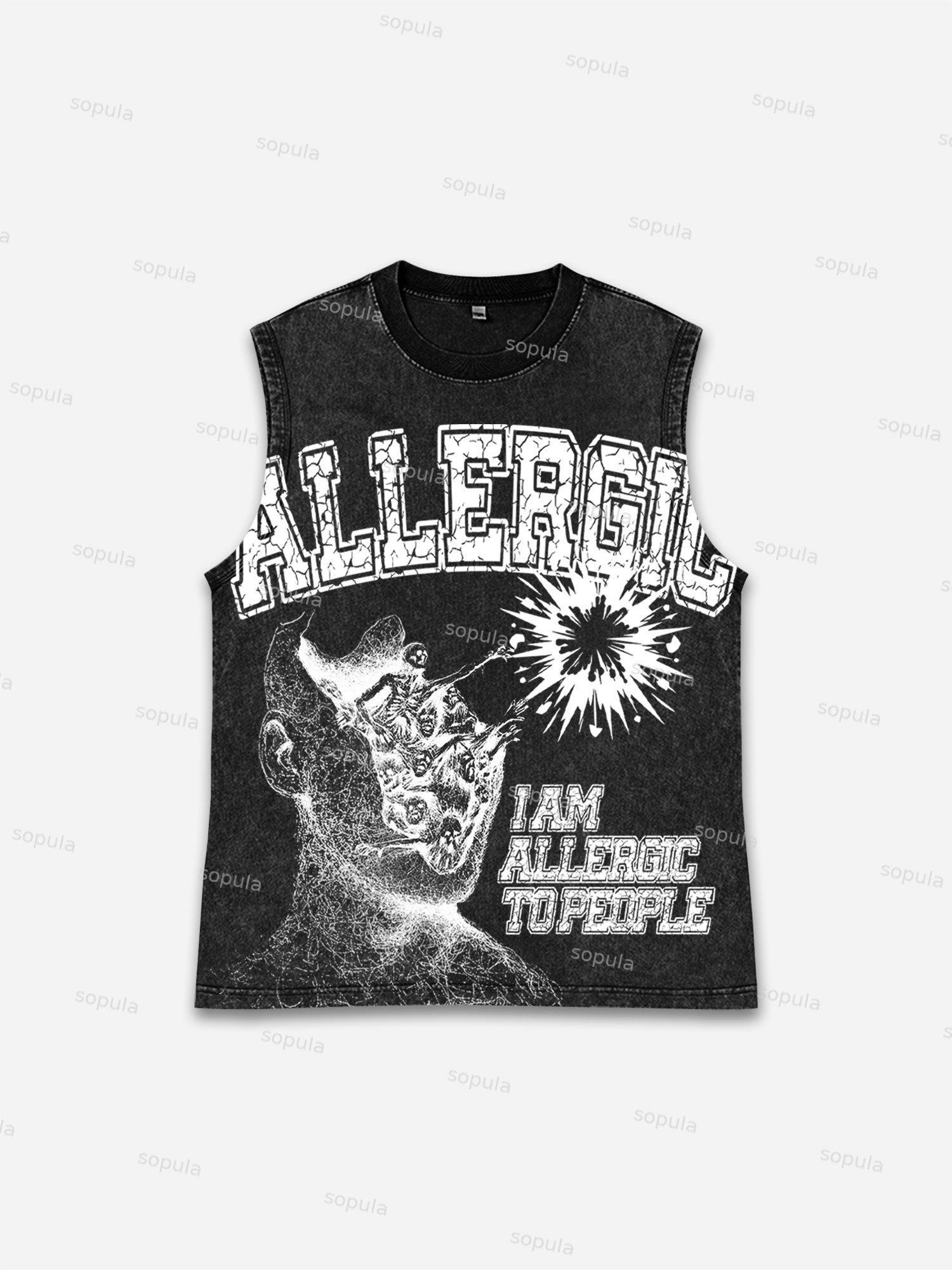 I Am Allergic To People Print Washed Tank Top Product Image