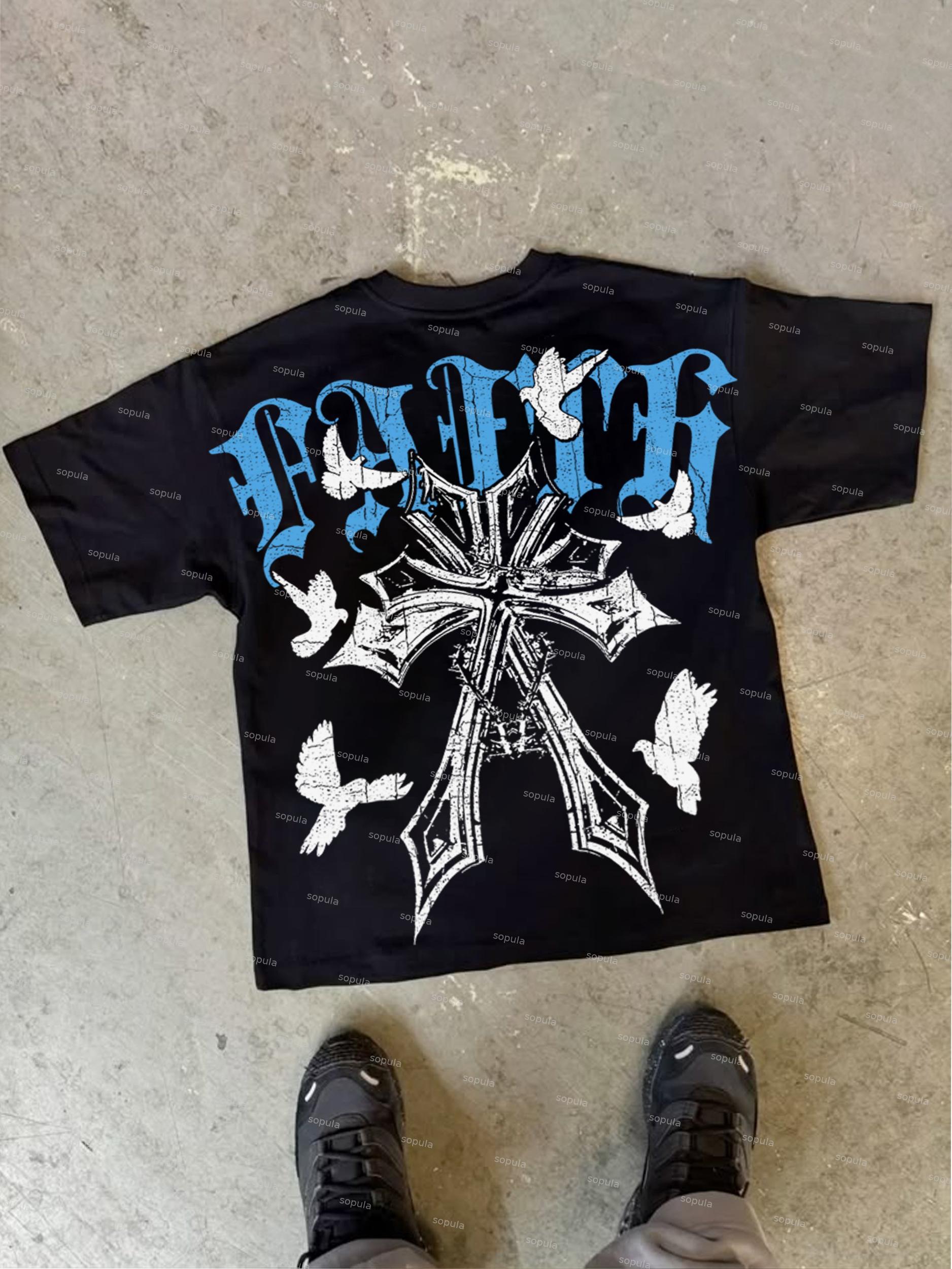 Faith Cross Peace Dove Print Cotton T-shirt Product Image