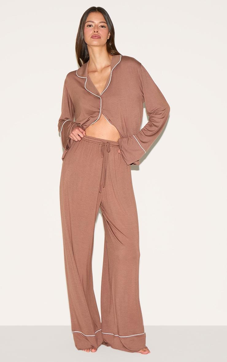 Mocha Modal Piping Long Pj Set Product Image