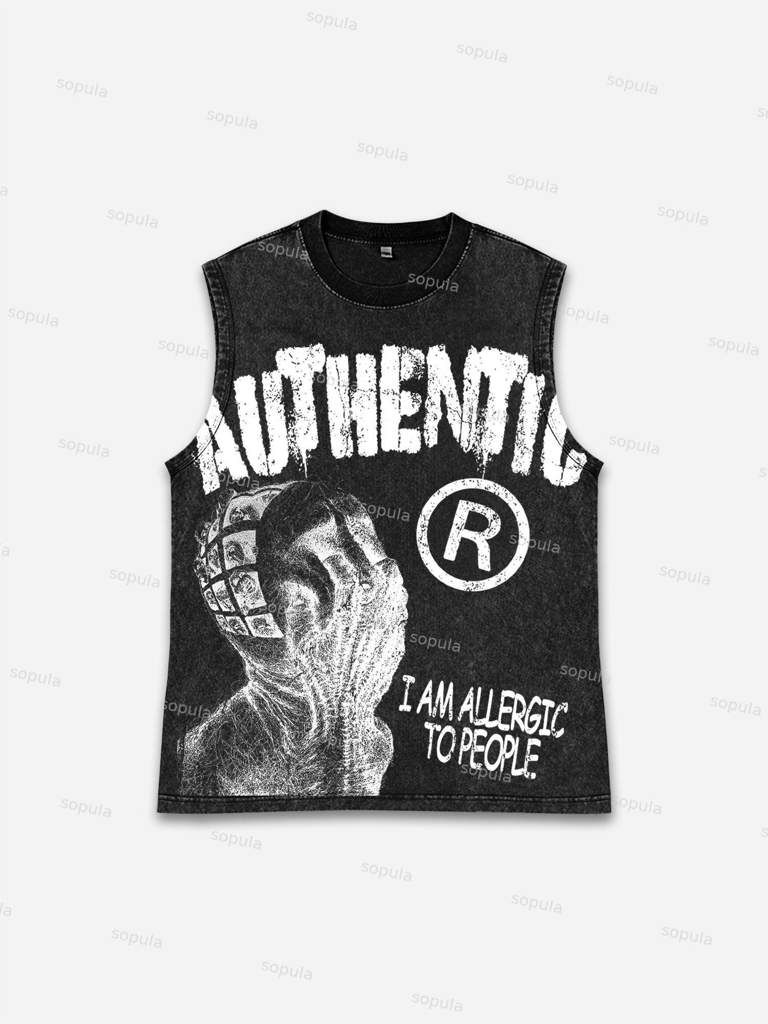 I Am Allergic To People Graphic Print Washed Tank Top Product Image