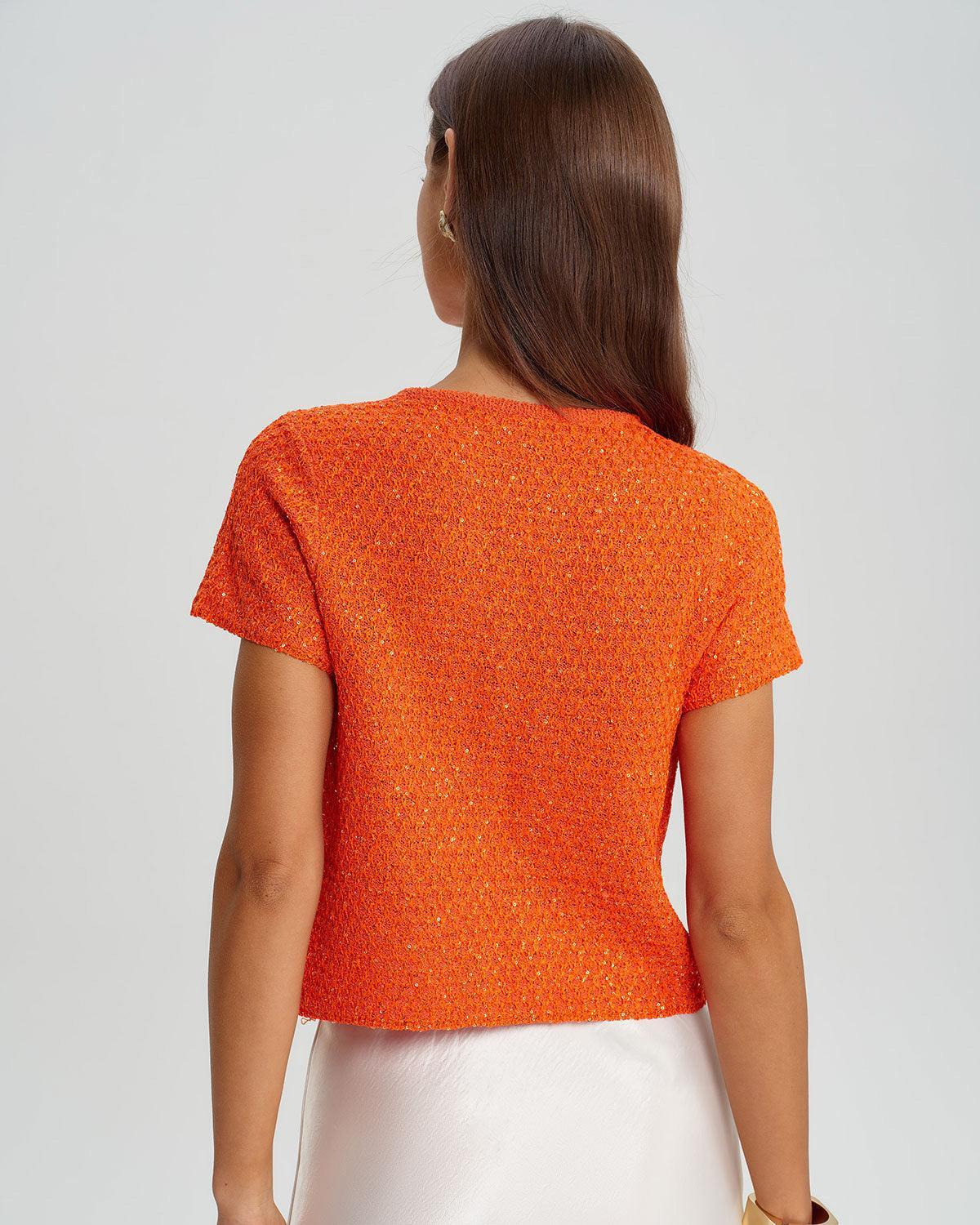 Orange Round Neck Single Button Cardigan Product Image