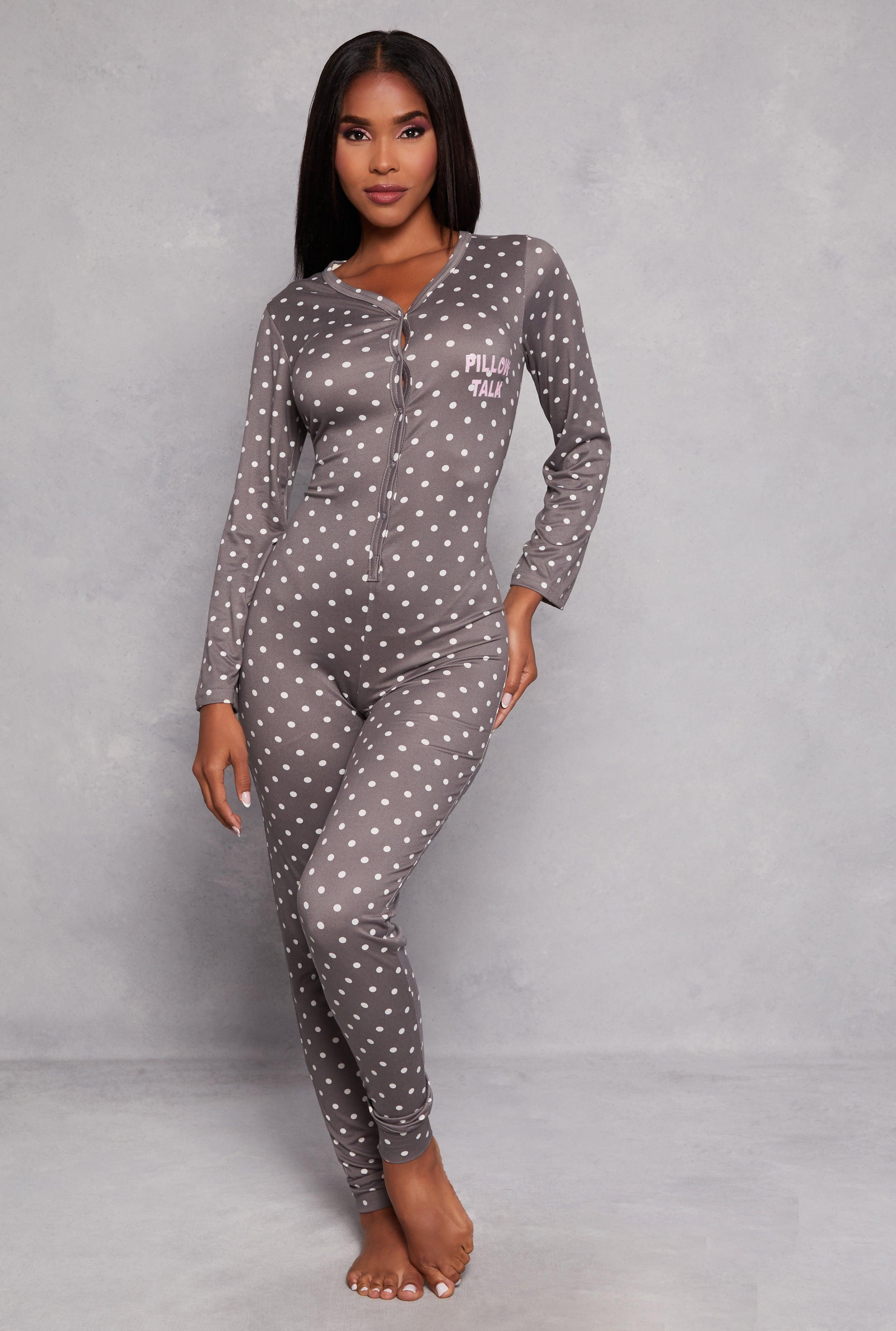 Womens Pillow Talk Polka Dot Print Button Front Pajama Onesie Product Image