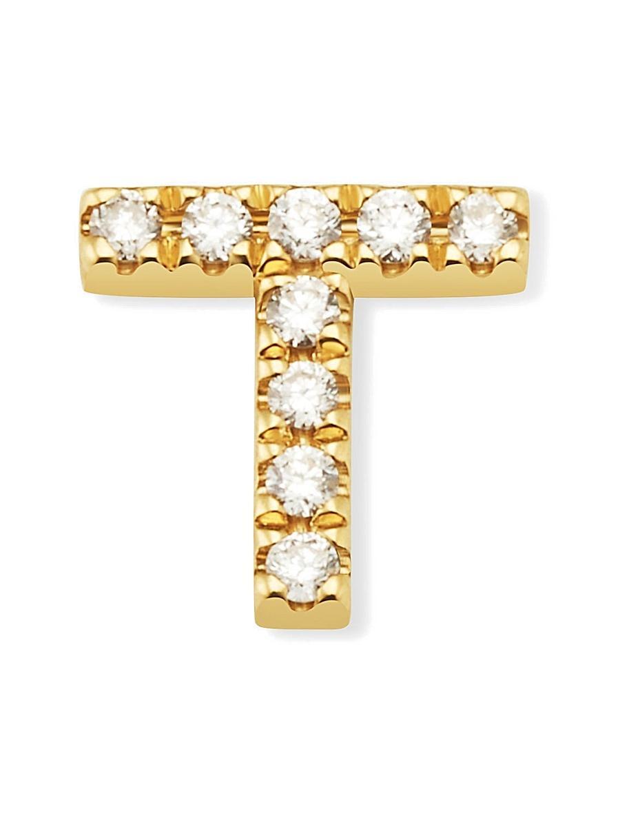 Womens 14K Yellow Gold Luxe Letter Diamond Initial Single Stud Earring Product Image