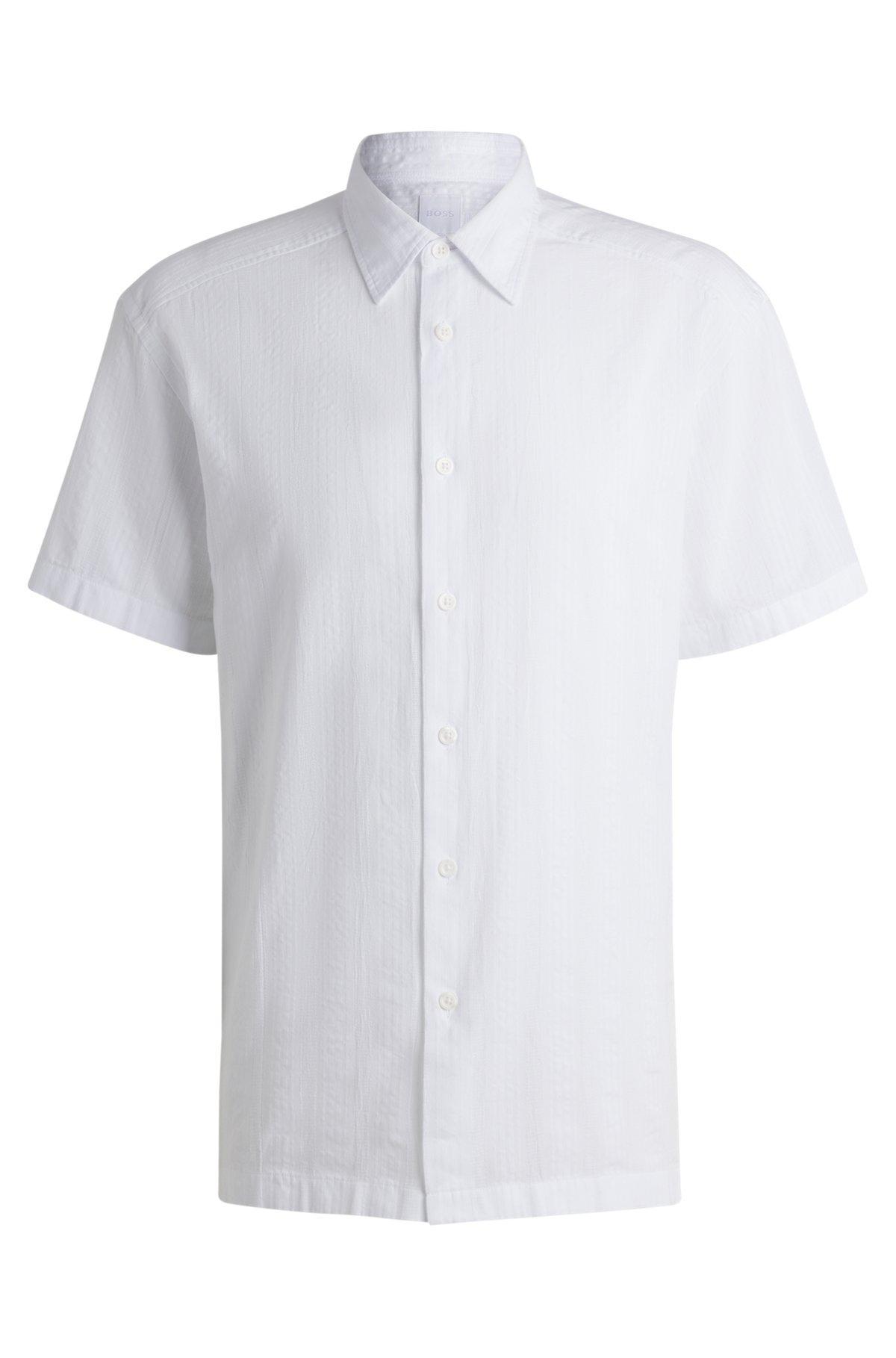 BOSS - Relaxed-fit shirt in striped cotton - White Product Image