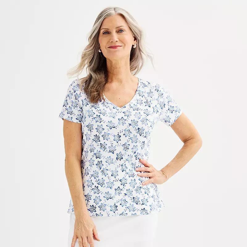 Women's Croft & Barrow® Essential V-Neck Tee, Size: Small, Beige Shell Print Product Image