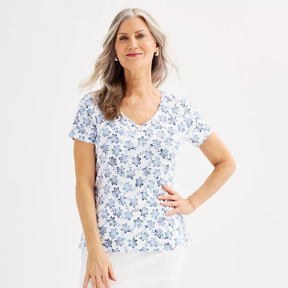 Women's Croft & Barrow® Essential V-Neck Tee, Size: Small, Beige Shell Print Product Image