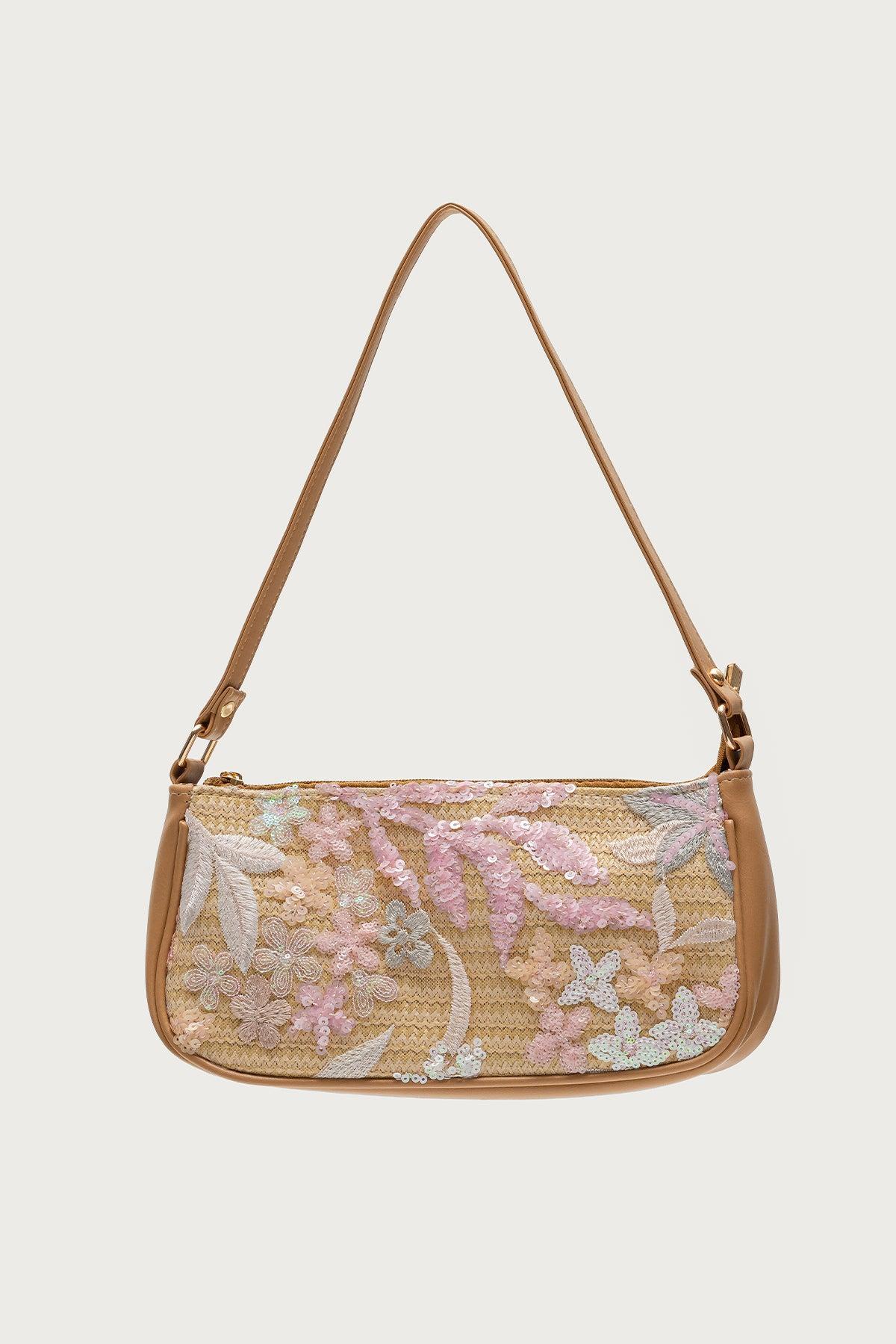 Sequin & Embroidered Straw Bag Product Image