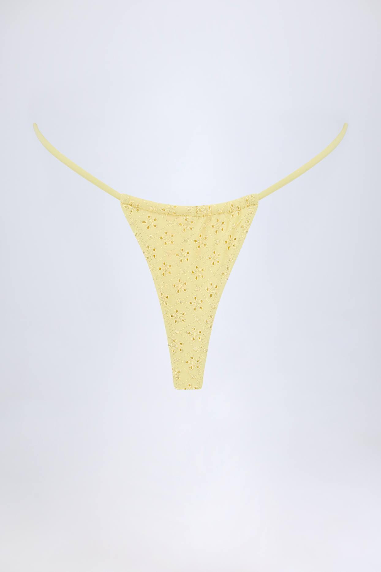 Broderie Anglaise Drawstring Bikini Bottoms in Lemon Yellow Product Image
