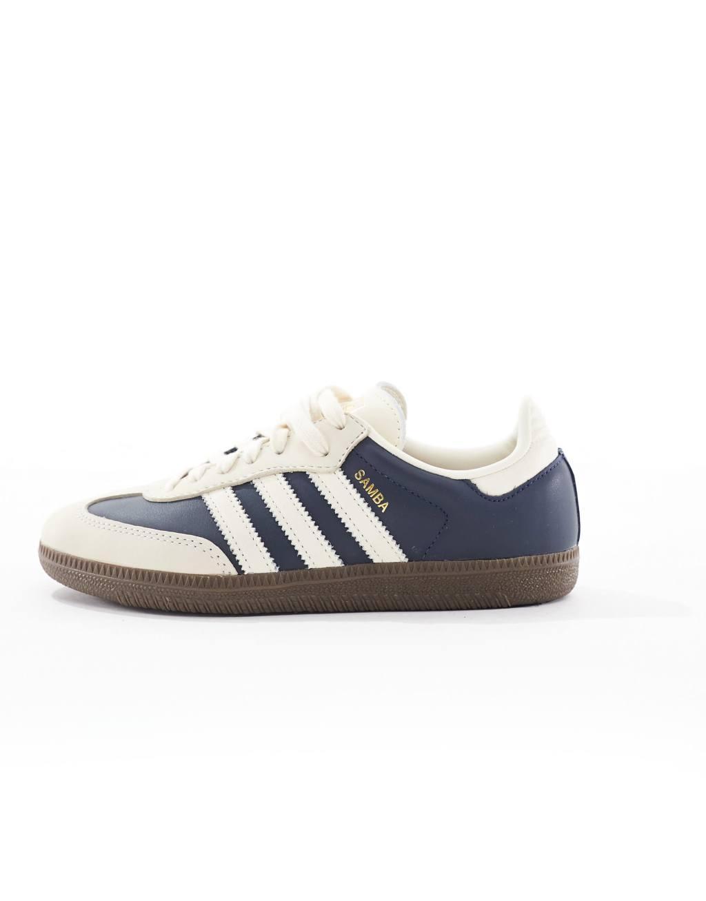 adidas Originals Samba OG sneakers with cream detail in indigo blue Product Image