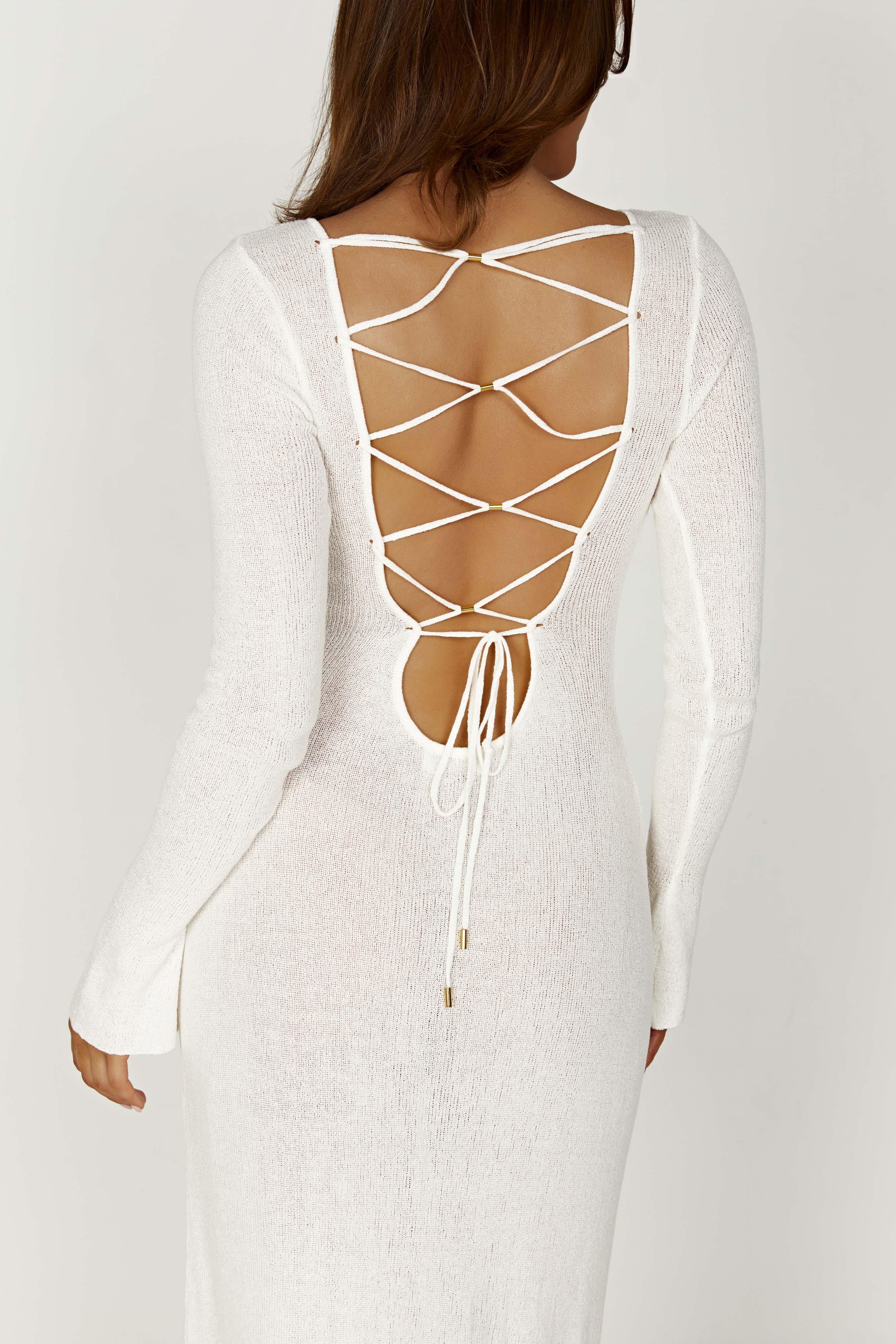 Talia Maxi Open Back Knit Dress - Ivory Product Image