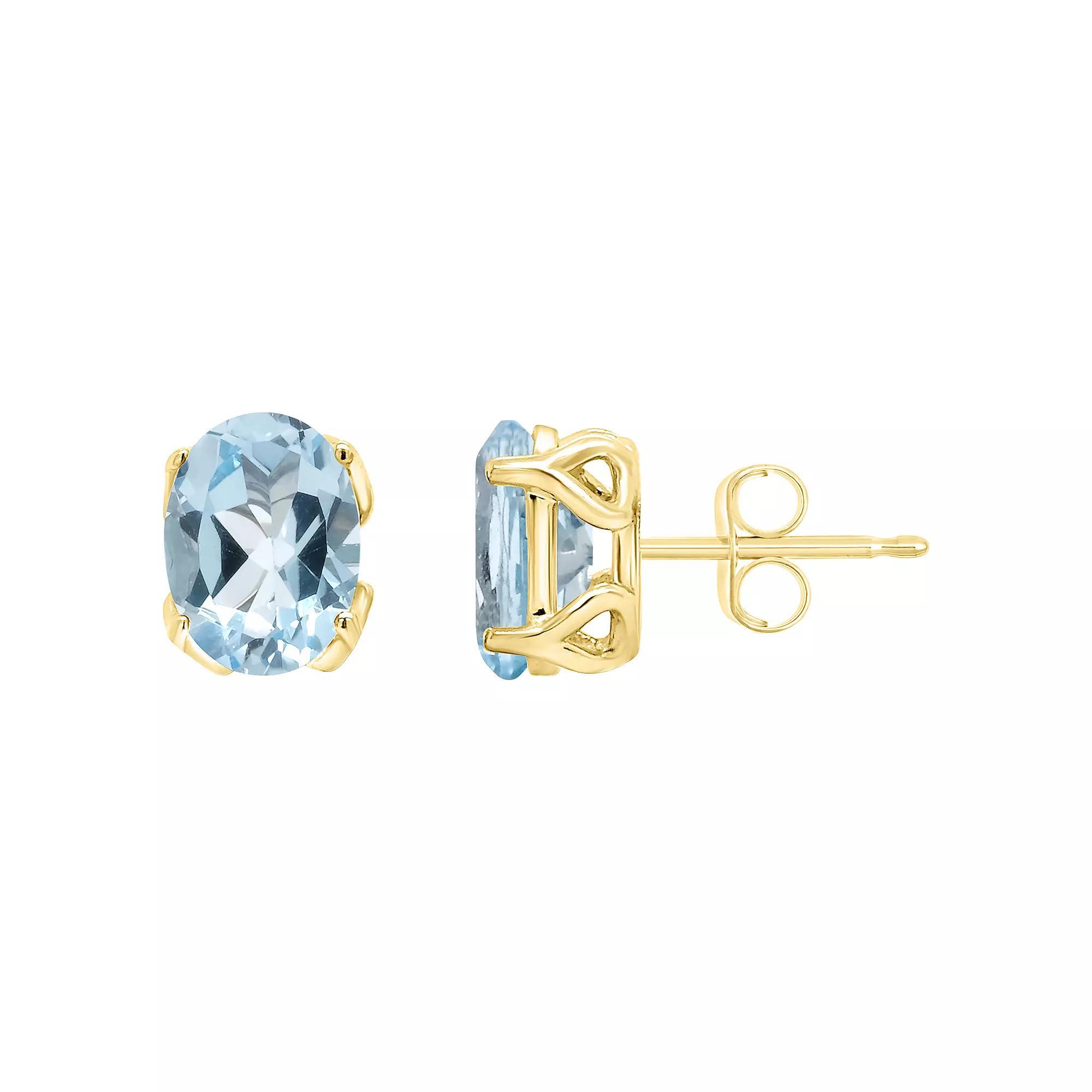 Alyson Layne 14k Gold Oval Sky Blue Topaz Stud Earrings, Women's Product Image