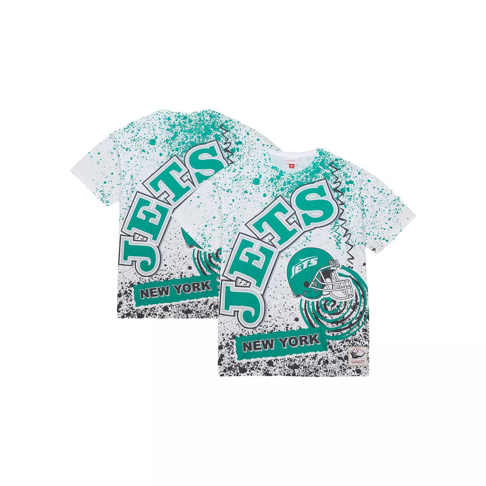 Men's Mitchell & Ness White New York Jets Team Burst Sublimated T-Shirt, Size: Small Product Image