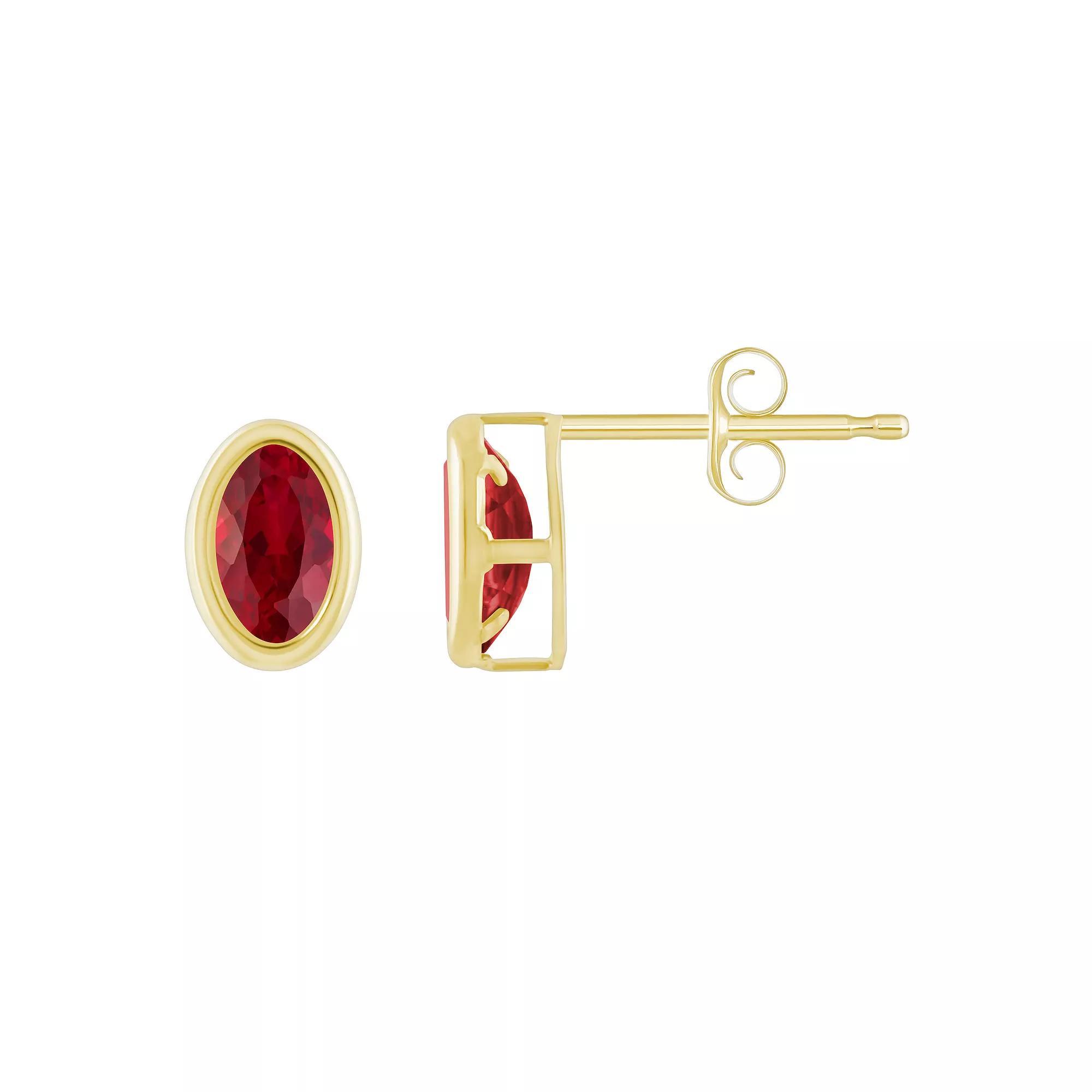Celebration Gems 10k Gold Oval Lab-Created Gemstone Stud Earrings, Women's, Created Red Product Image