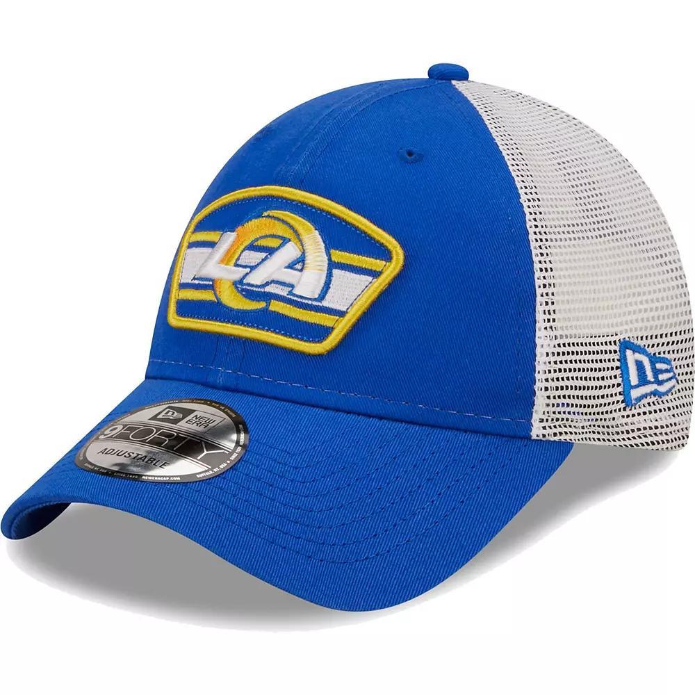 Men's New Era Royal/White Los Angeles Rams Logo Patch Trucker 9FORTY Snapback Hat, Blue Product Image