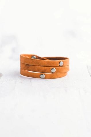 Giving Bracelets Brushed Silver Triple Warrior Wrap Leather Bracelet Product Image