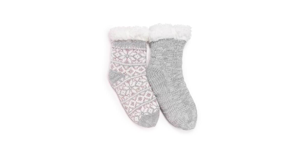 Womens 2-pk. MUK LUKS Ribbed Wool Boot Socks, White Gray Product Image