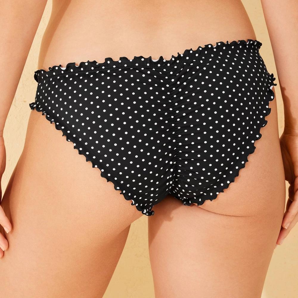 Womens Polka Dot Ruffle Cheeky Bikini Bottom - Shade & Shore Black XS Product Image