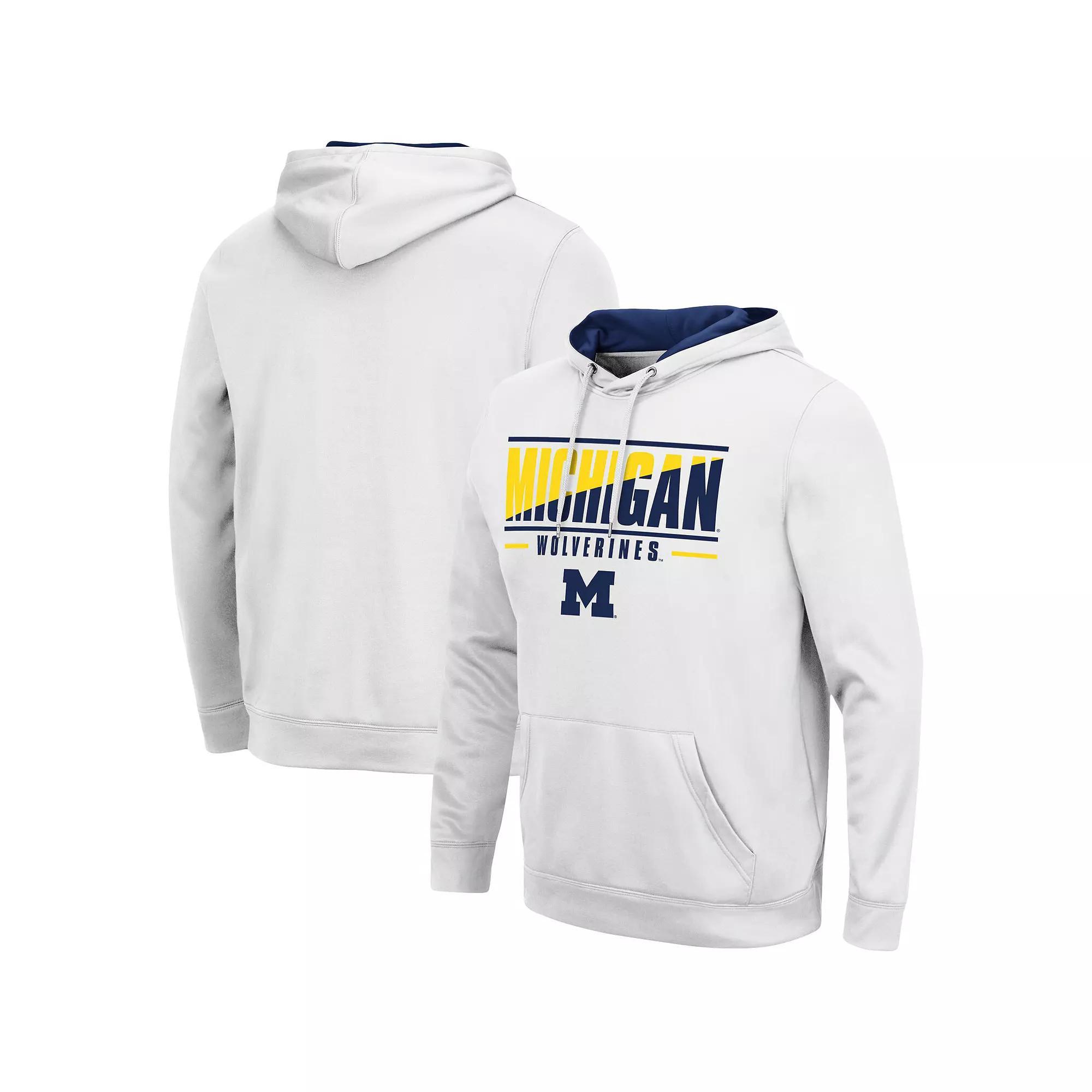 Men's Colosseum White Michigan Wolverines Slash Stack 2.0 Pullover Hoodie, Size: 2XL Product Image