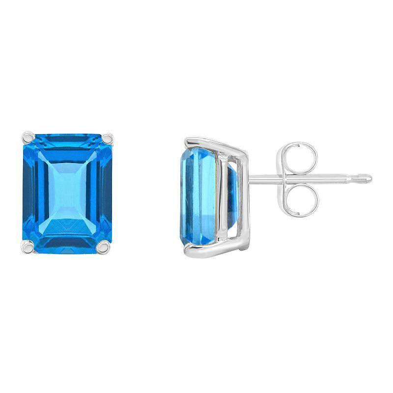 Celebration Gems 14k Gold Emerald Cut Swiss Blue Topaz Stud Earrings, Women's, 14k Whgold Product Image