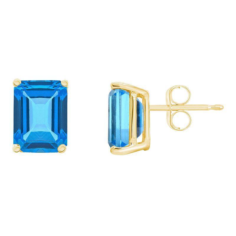 Celebration Gems 14k Gold Emerald Cut Swiss Blue Topaz Stud Earrings, Womens, 14k Whgold Product Image