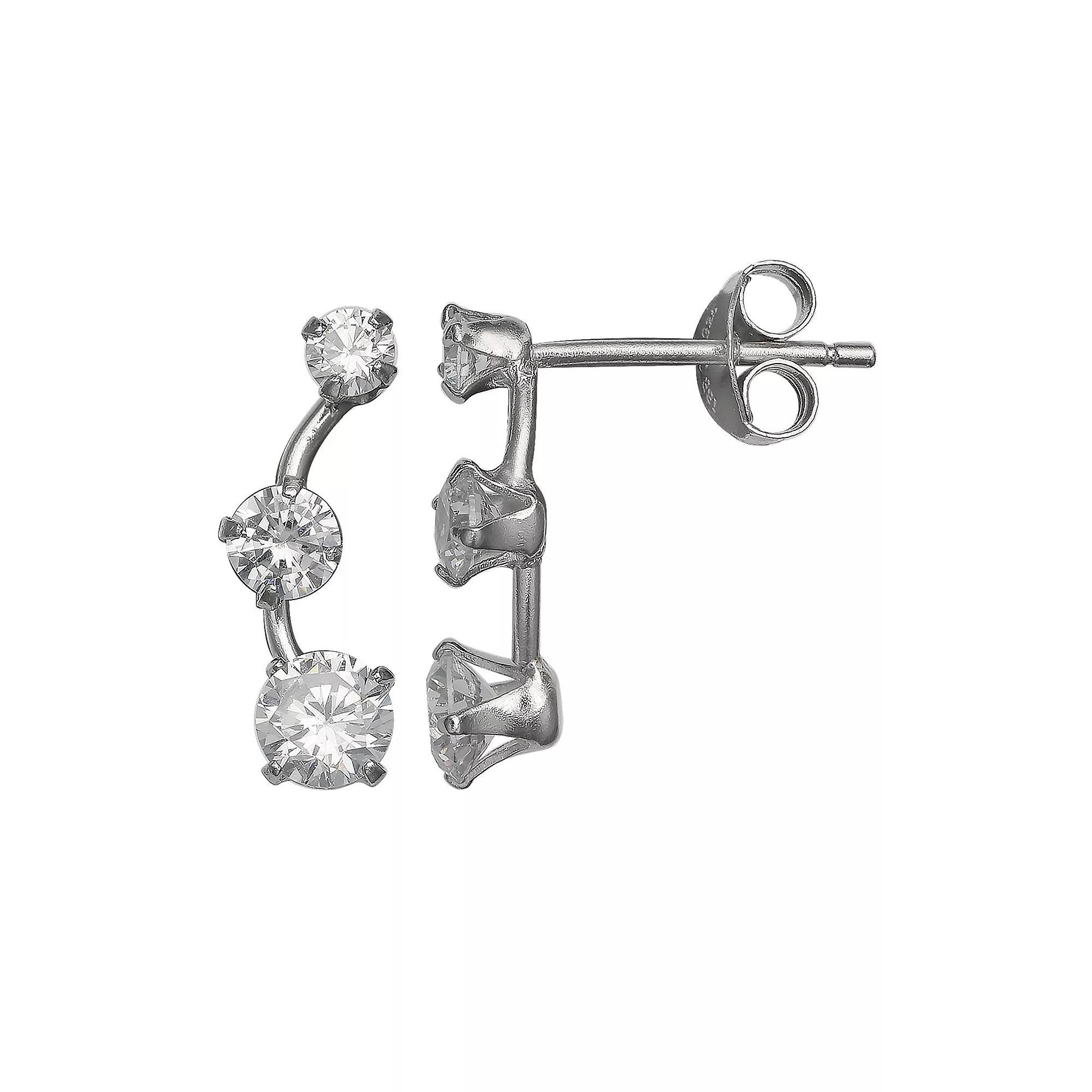 PRIMROSE Sterling Silver Round Cubic Zirconia Curved Wire Earrings, Women's Product Image