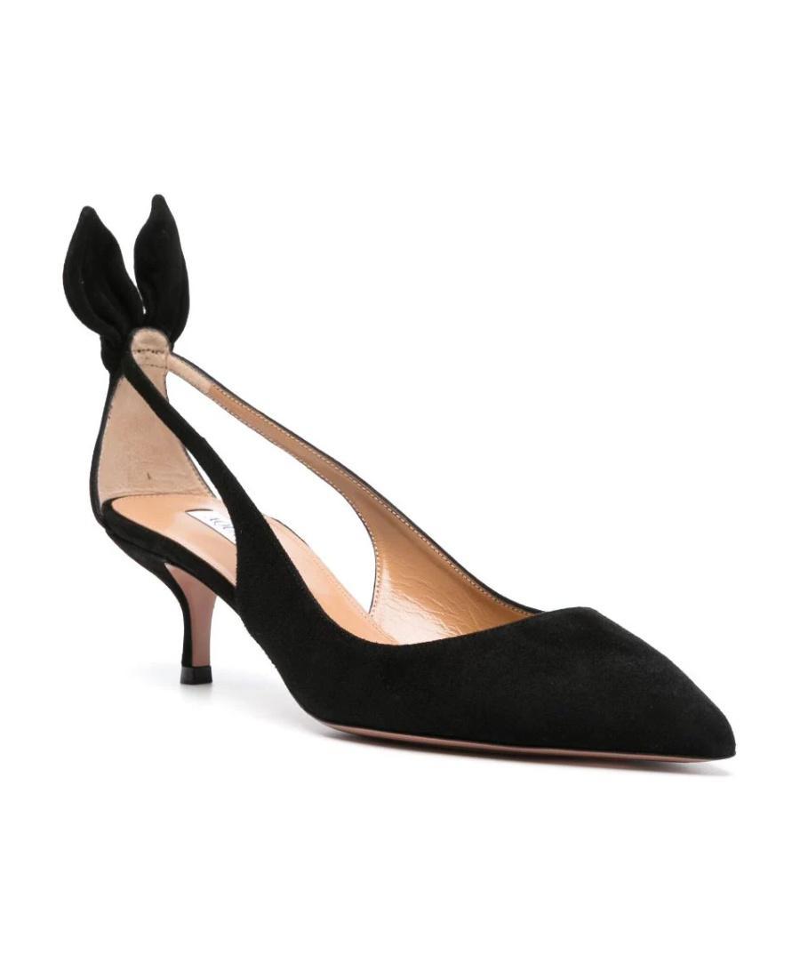 AQUAZZURA Suede Knotted Bow Kitten-heel Pumps In Black Product Image