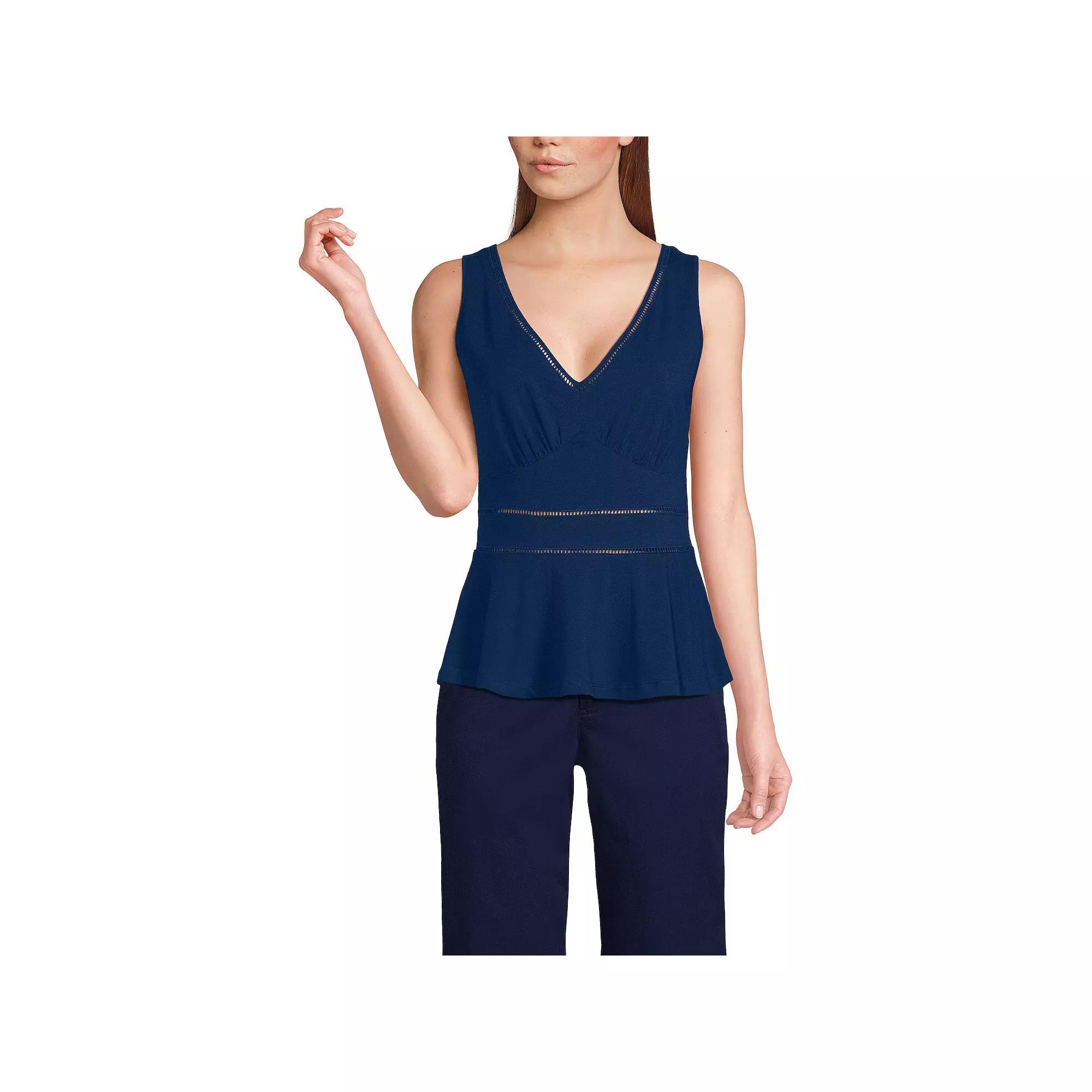 Women's Lands' End Lightweight Jersey Peplum V-Neck Tank Top,  Product Image