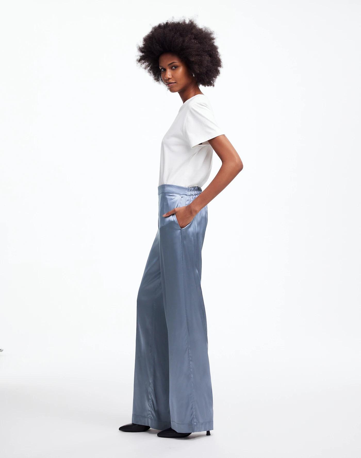 Pull-On Straight Pants in Stretch Satin Product Image