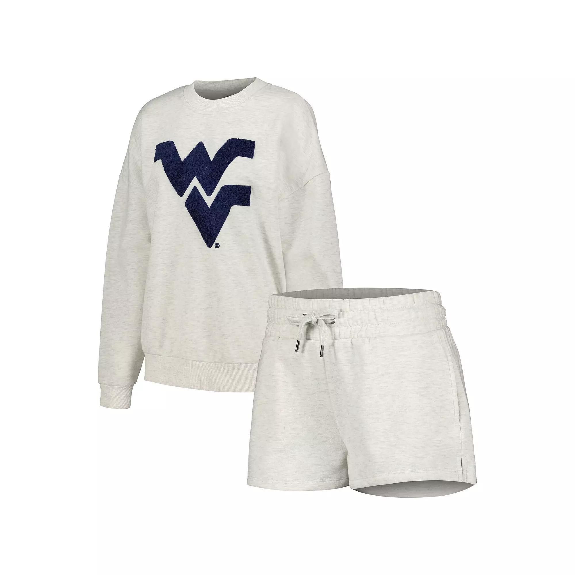 Women's Gameday Couture Ash West Virginia Mountaineers Team Effort Pullover Sweatshirt & Shorts Sleep Set, Size: 3XL, Black Product Image