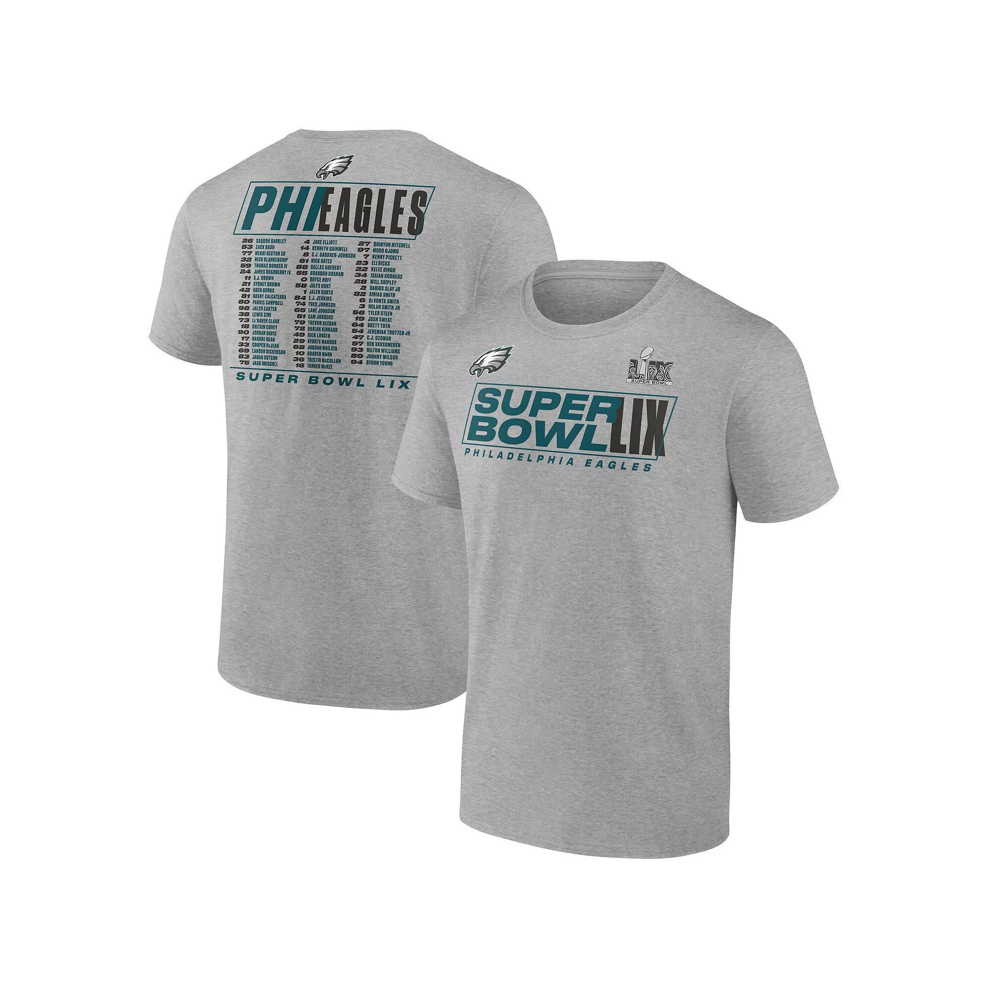 Men's Fanatics  Heather Gray Philadelphia Eagles Super Bowl LIX Roster T-Shirt, Size: 4XL, Grey Product Image