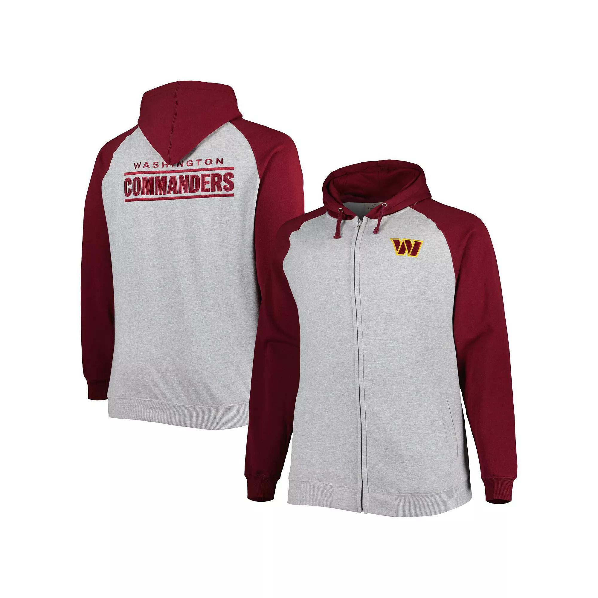 Men's Heather Gray Washington Commanders Big & Tall Fleece Raglan Full-Zip Hoodie Jacket, Size: 2XLT, Wft Grey Product Image