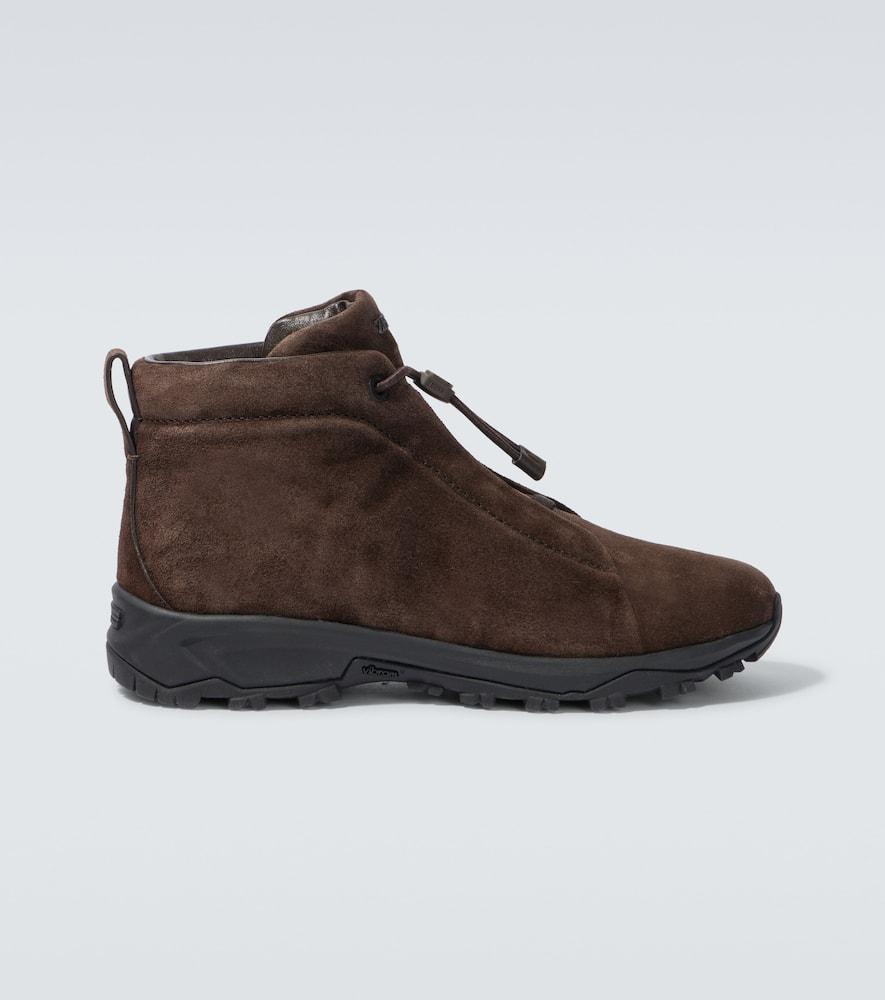 ZEGNA Triple Stitch Suede High-top Sneakers In Brown Product Image