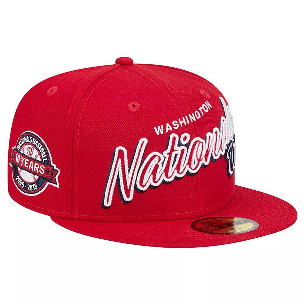 Men's New Era Red Washington Nationals Script Sided 59FIFTY Fitted Hat,  Product Image