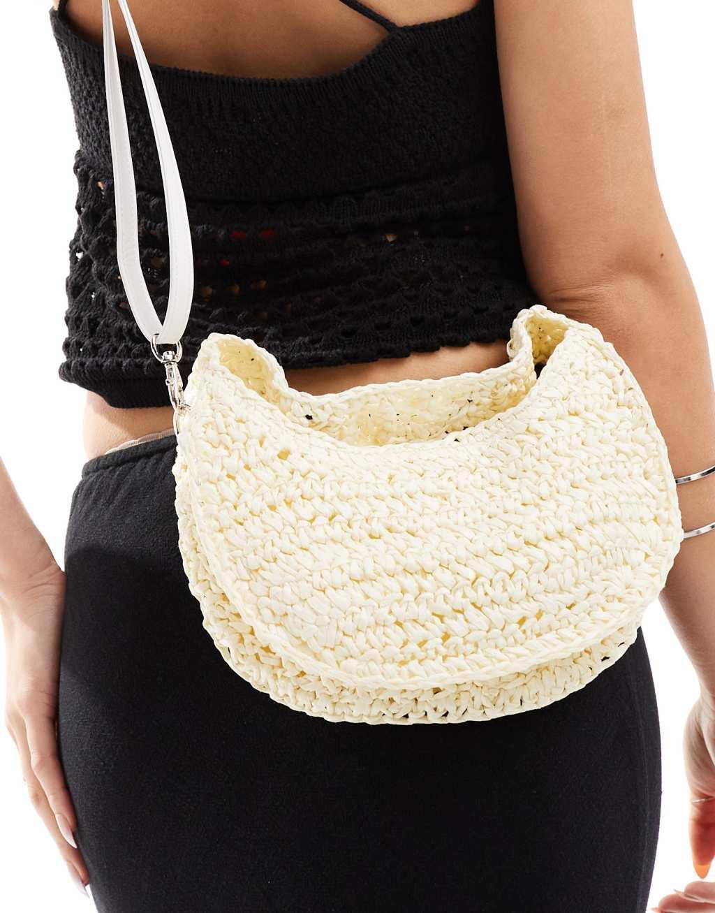 South beach cross body crochet bag in cream  Product Image