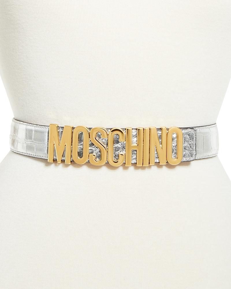 Moschino Womens Logo Snake Embossed Leather Belt Product Image