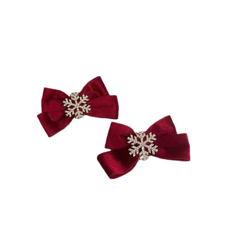 Rhinestone Snowflake Bow Hair Clip Product Image