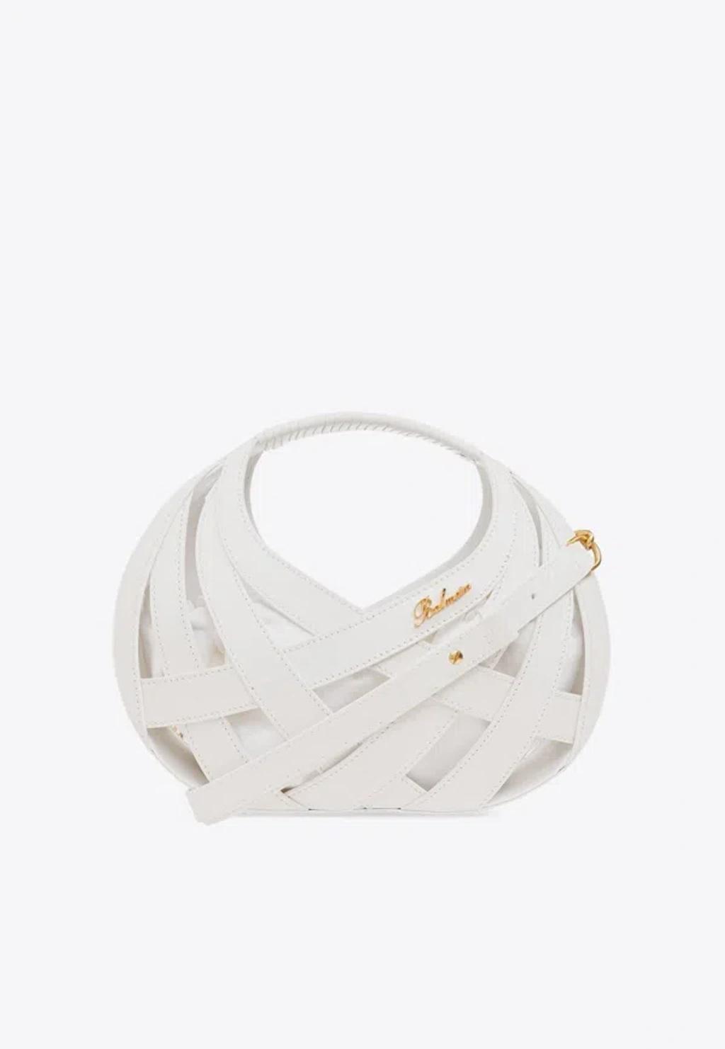 BALMAIN Logo Plaque Open Top Tote Bag In White Product Image