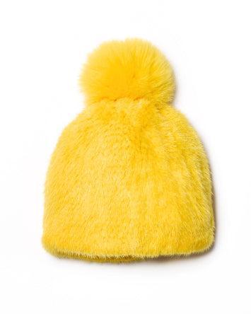 Knitted Mink Hat with Fox Pom Pom Product Image