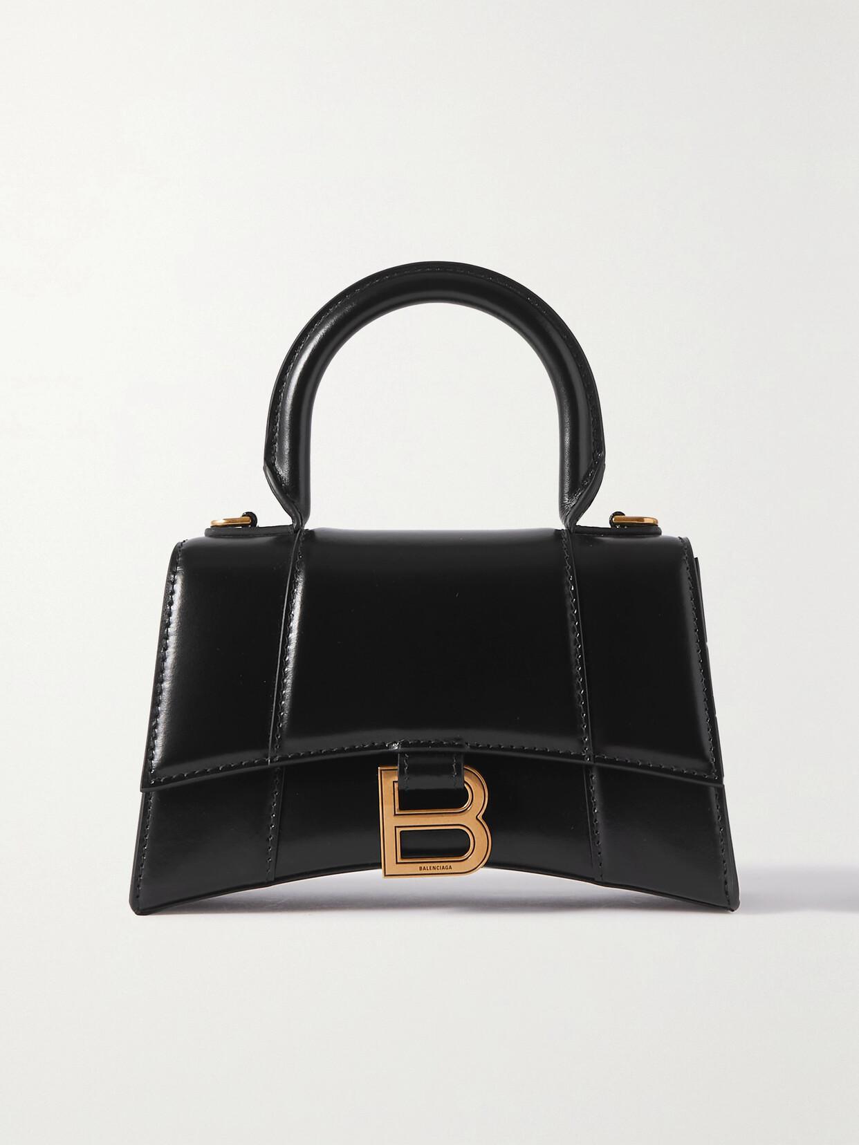 BALENCIAGA Hourglass Mini Leather Crossbody Bag In Black Product Image