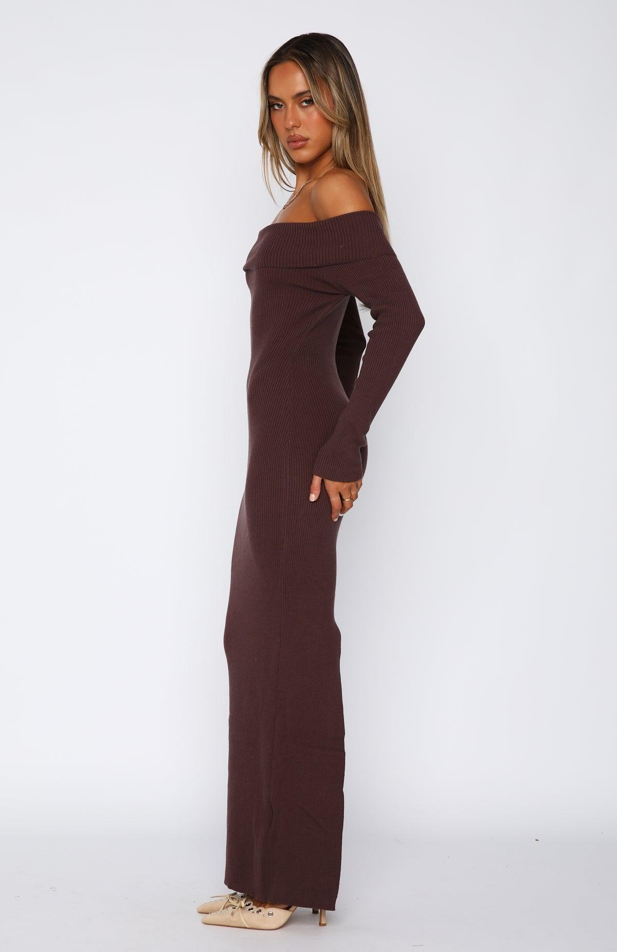 Don't Call Me Anymore Long Sleeve Maxi Dress Chocolate Product Image