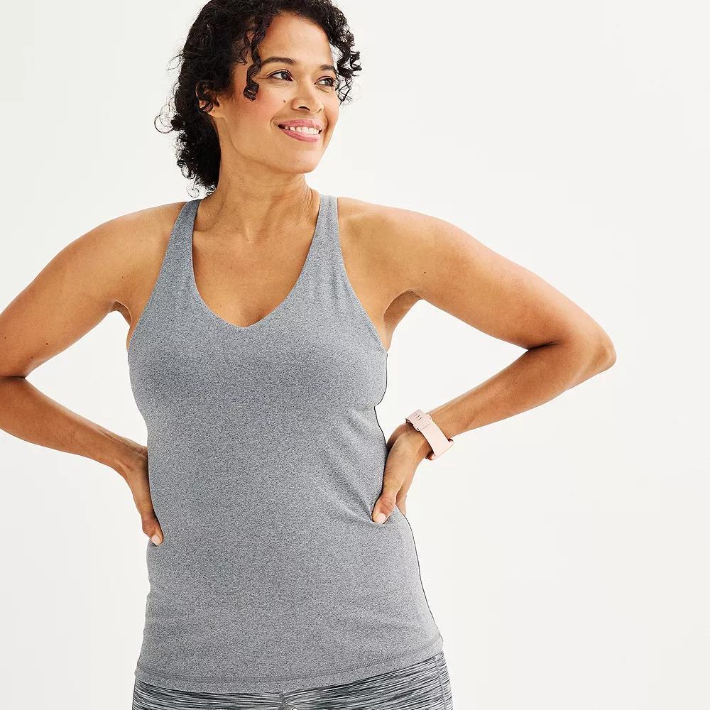 Women's Tek Gear® Ultrastretch Built-In Bra Racerback Tank Top, Size: XXL, Grey Product Image