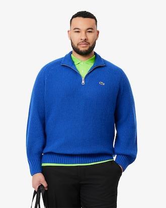Men's Zip-Up High-Neck Wool Sweater Product Image