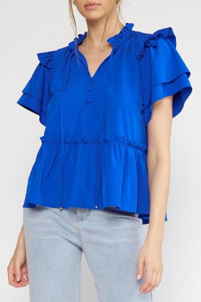 Solid Ruffle Sleeve Blouse Product Image